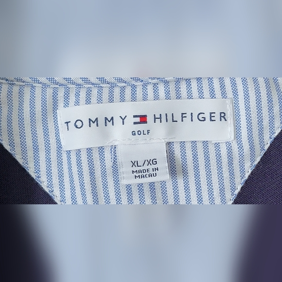 Y2K Tommy Hilfiger Polo Women's XL Navy Short Sleeve 1/4 Button Strechy Cotton - Picture 6 of 13